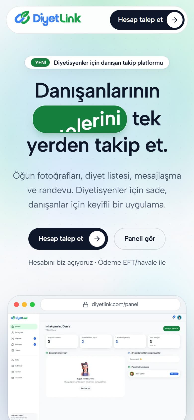 diyetlink web sitesi, mobil görünüm