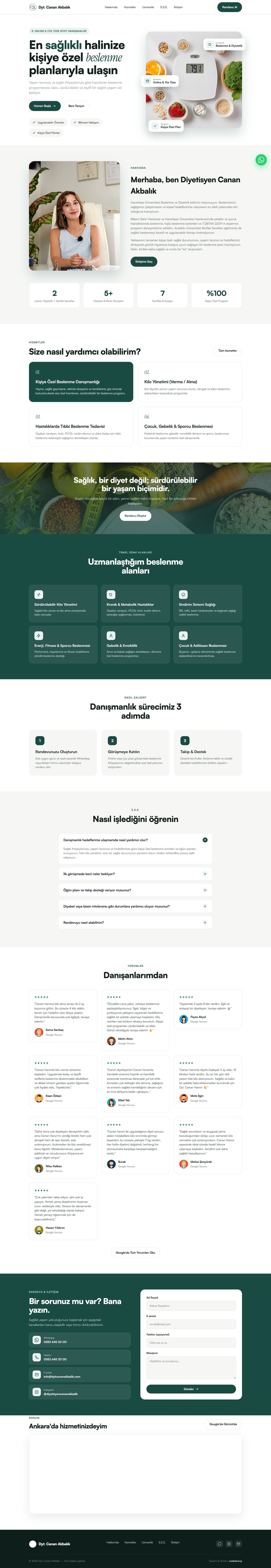 dyt-canan-akbalik web sitesi, masaüstü tam sayfa görünümü