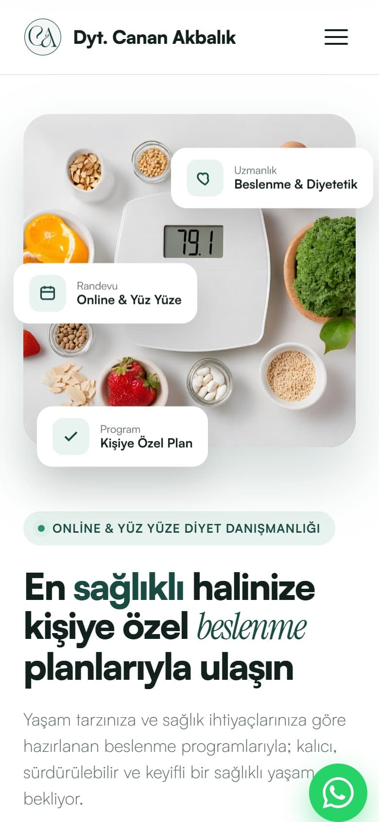dyt-canan-akbalik web sitesi, mobil görünüm