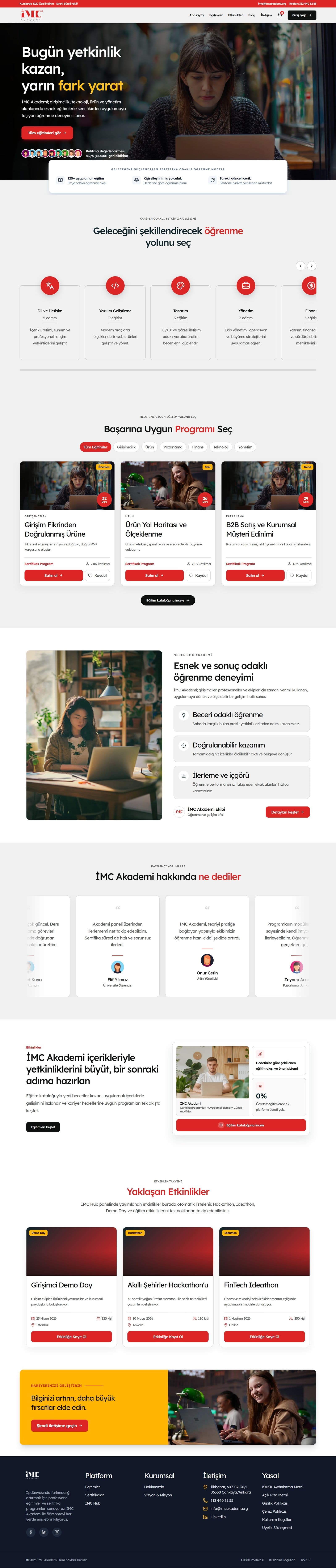 imcakademi.org ana sayfası, masaüstü tam sayfa görünümü