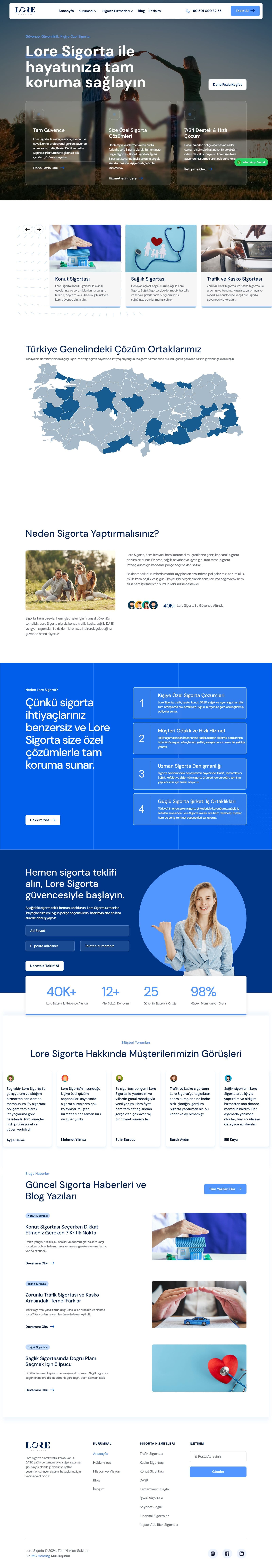 lore-sigorta web sitesi, masaüstü tam sayfa görünümü