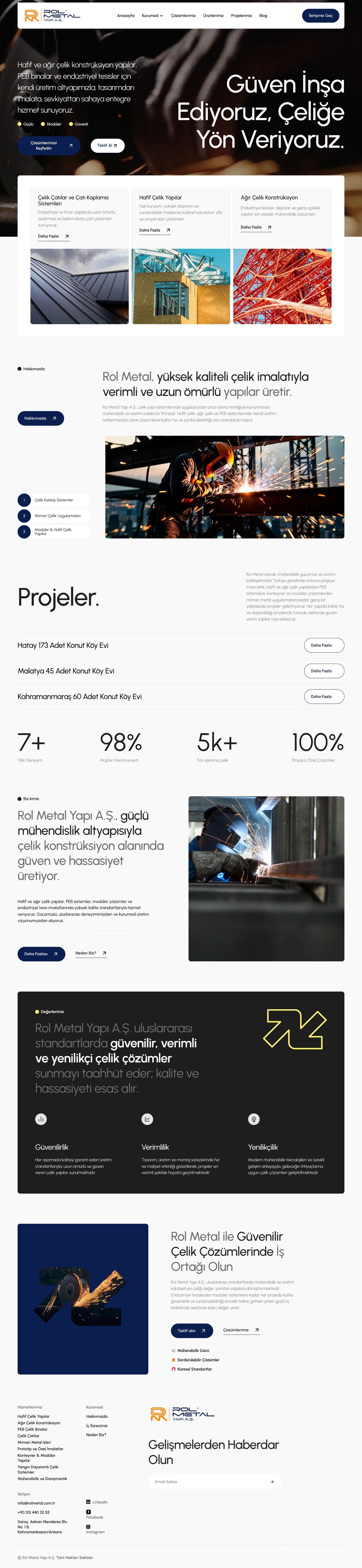 rolmetal.com ana sayfası, masaüstü tam sayfa görünümü